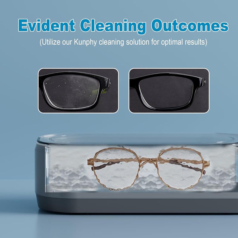 KUNPHY Ultrasonic Jewelry Cleaner, Jewelry Cleaner Machine 12oz 46KHz, Professional Sonic Cleaner with One-Touch Operation, Sonic Cleaner for Rings, Glasses, Jewelry, Dentures, Grey - Image 3